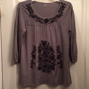 Garnet Hill Folkloric Embroidered Knit Top sz M